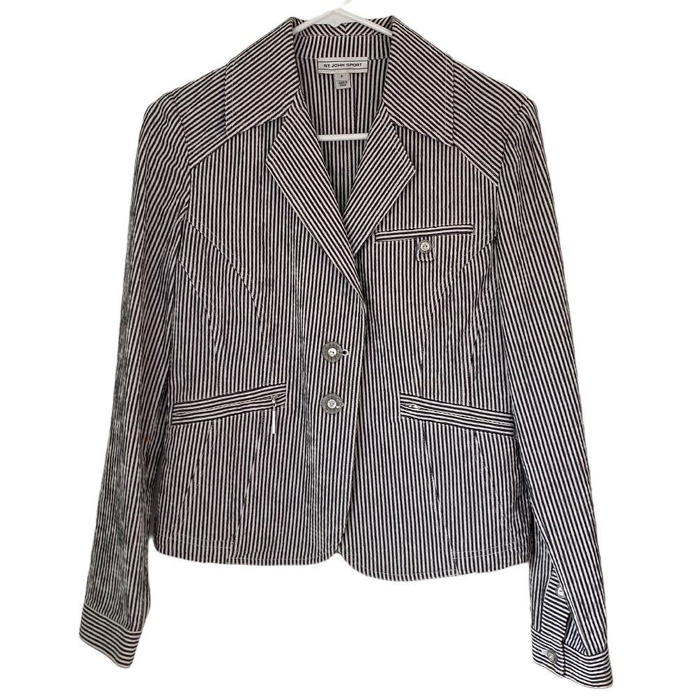 St. John Sport Gray/White striped Jacket, Petite